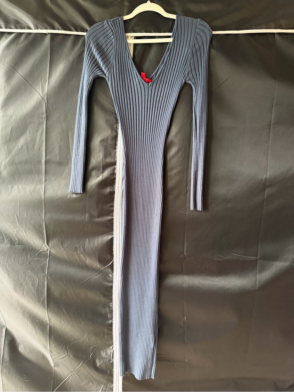 HERA Collection Ribbed Knit Maxi Dress Blue Long Sleeve Bodycon Size Small